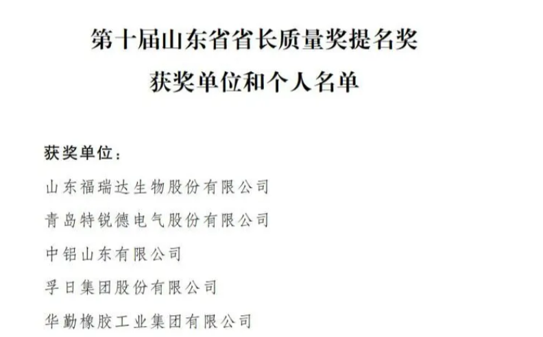 孚日榮膺第十屆山東省省長(zhǎng)質(zhì)量獎(jiǎng)提名獎(jiǎng)：以品質(zhì)鑄就